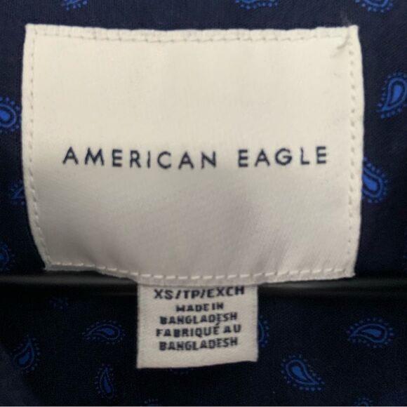 AMERICAN EAGLE Men’s Button Up Long Sleeve Shirt Blue Print Size XS - Picture 8 of 10